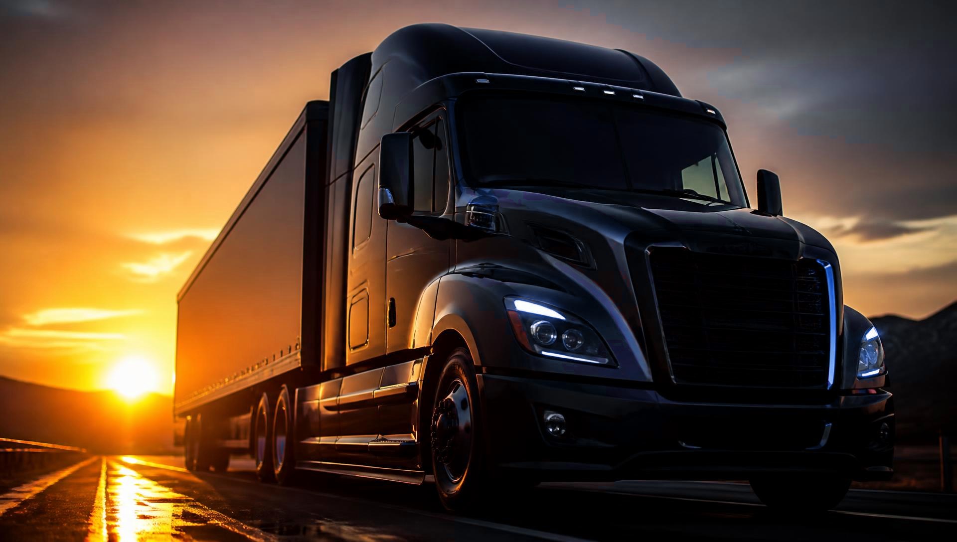 Time Portal Solutions semi truck on an open highway at golden hour